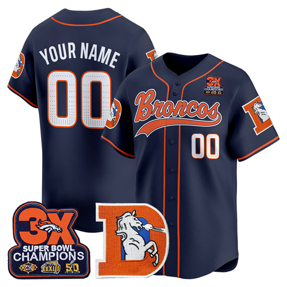 Men's Denver Broncos Active Player Custom Navy 3X Super Bowl champions Patch Throwback Vapor Limited Baseball Jersey Men's Denver Broncos Active Player Custom Navy 3X Super Bowl champions Patch Throwback Vapor Limited Baseball Jersey